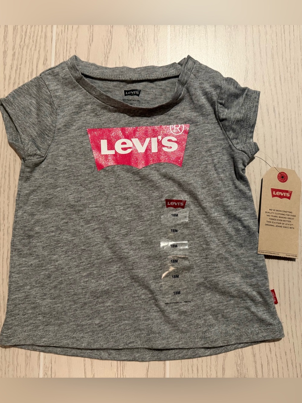 Levi’s Baby Girls Gray Pink Glitter Logo Tee 18M NWT